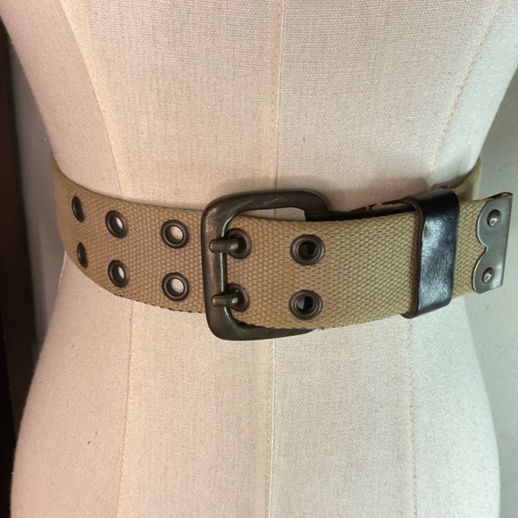 Diesel Khaki Webbing with Black Leather Trim Vintage Belt 70cm/28in x 1.5in main image 7